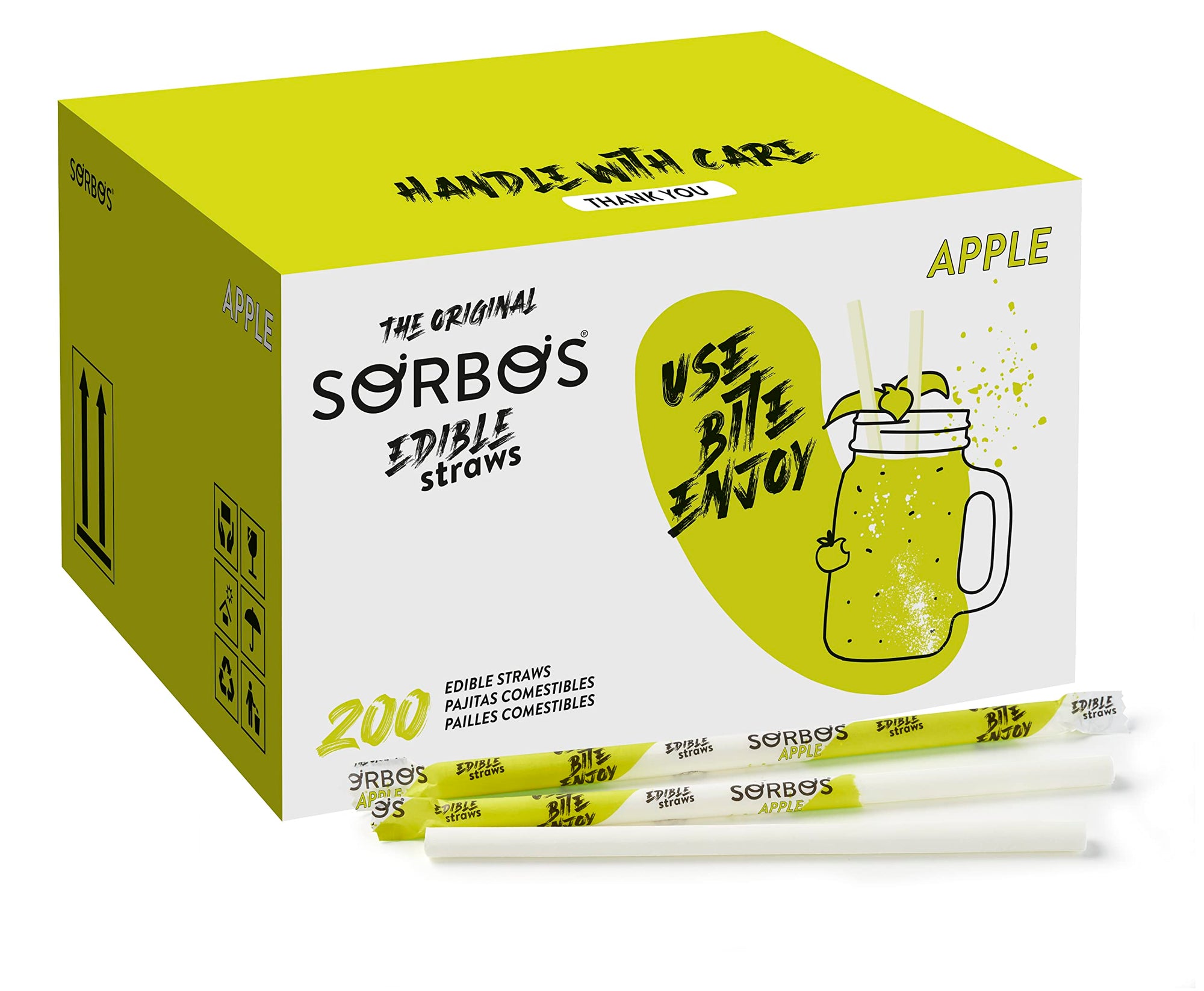 SORBOS Apple Flavour 200 Edible Straws (1 Box)