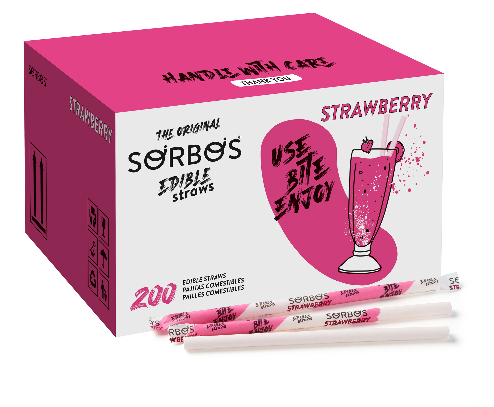 SORBOS Strawberry Flavour 200 Straws (1 Box)